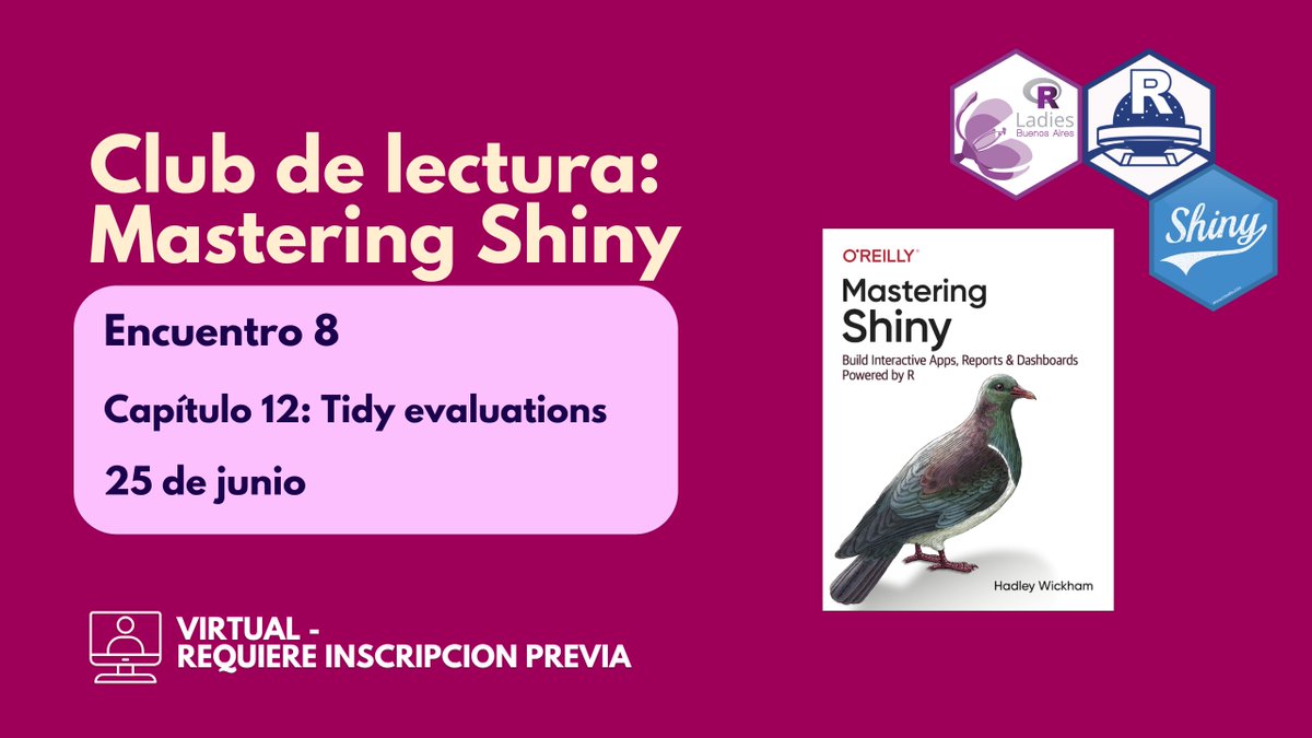 ¡Sumate al próximo encuentro de Lectura Mastering Shiny!

Organizan <a href="/RLadiesBA/">R-Ladies BuenosAires</a>  &amp; R en Buenos Aires 🚀

📅 Mié 25/06, 18:30-20:00 (UTC-3)
💻 Resolvemos ejercicios y compartimos dudas sobre Shiny.
🙋‍♀️ No hace falta ser experta.

📝 Inscribite en
meetup.com/rbuenosaires/e…