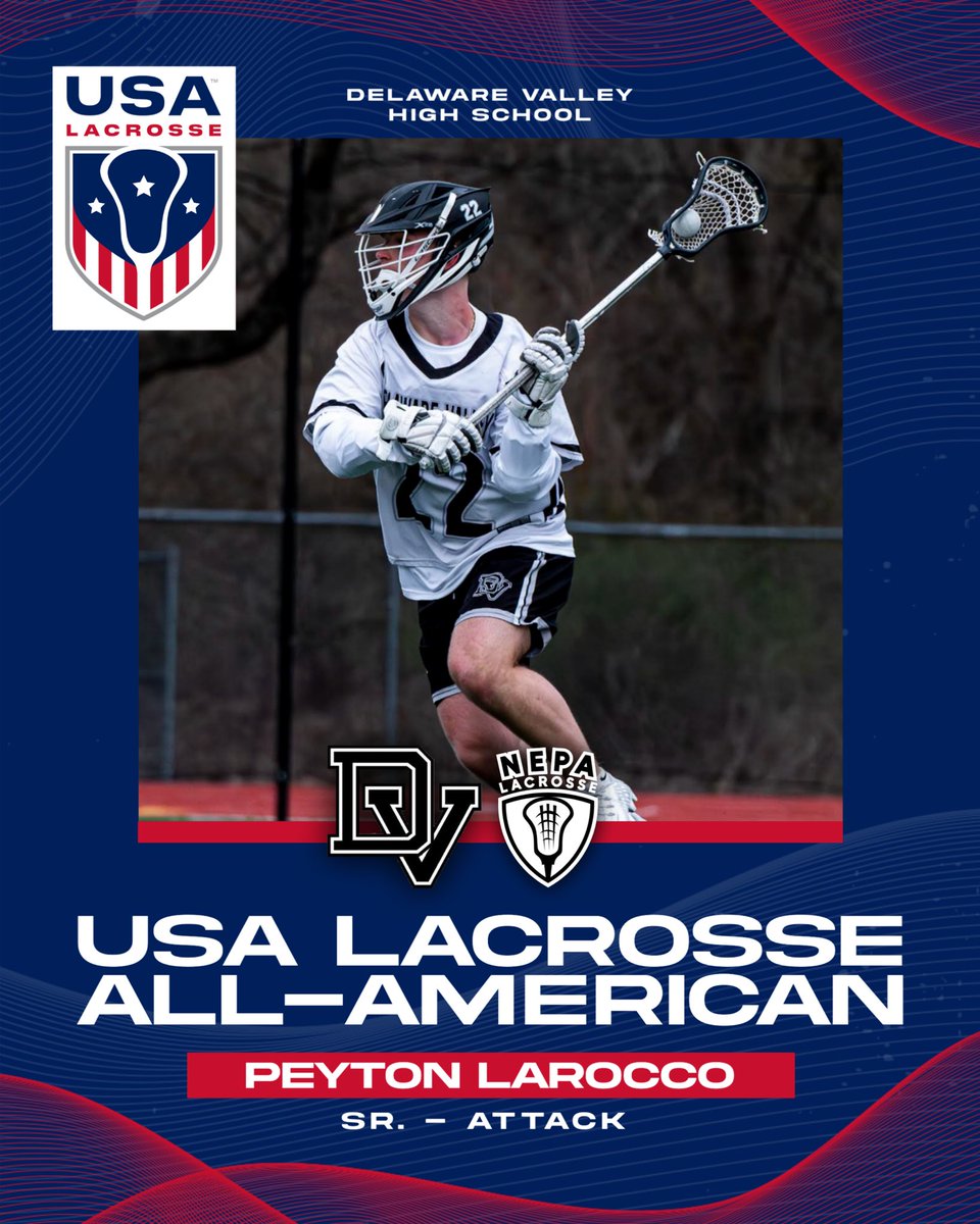 Congratulations to Peyton LaRocco ‘25 of Delaware Valley on being named a USA Lacrosse All-American in the Northeast PA region! (NEPA + Lehigh Valley schools)

#NEPAlacrosse 🥍 <a href="/DV_Lax/">DV Boys Lacrosse</a> <a href="/PeytonLarocco/">Peyton LaRocco</a> <a href="/LaroccoPeyton/">Peyton LaRocco</a>