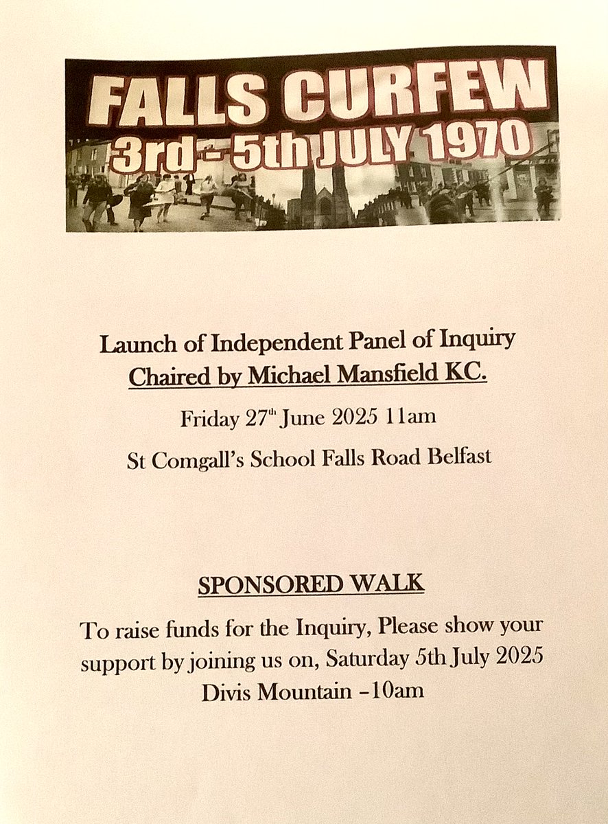 FallsCurfew's tweet image. Please join us for these commemorative events to mark the 55th anniversary of the illegal Falls Curfew.
Also remember to support our go fund me campaign
👇👇
gofund.me/804a5fb3