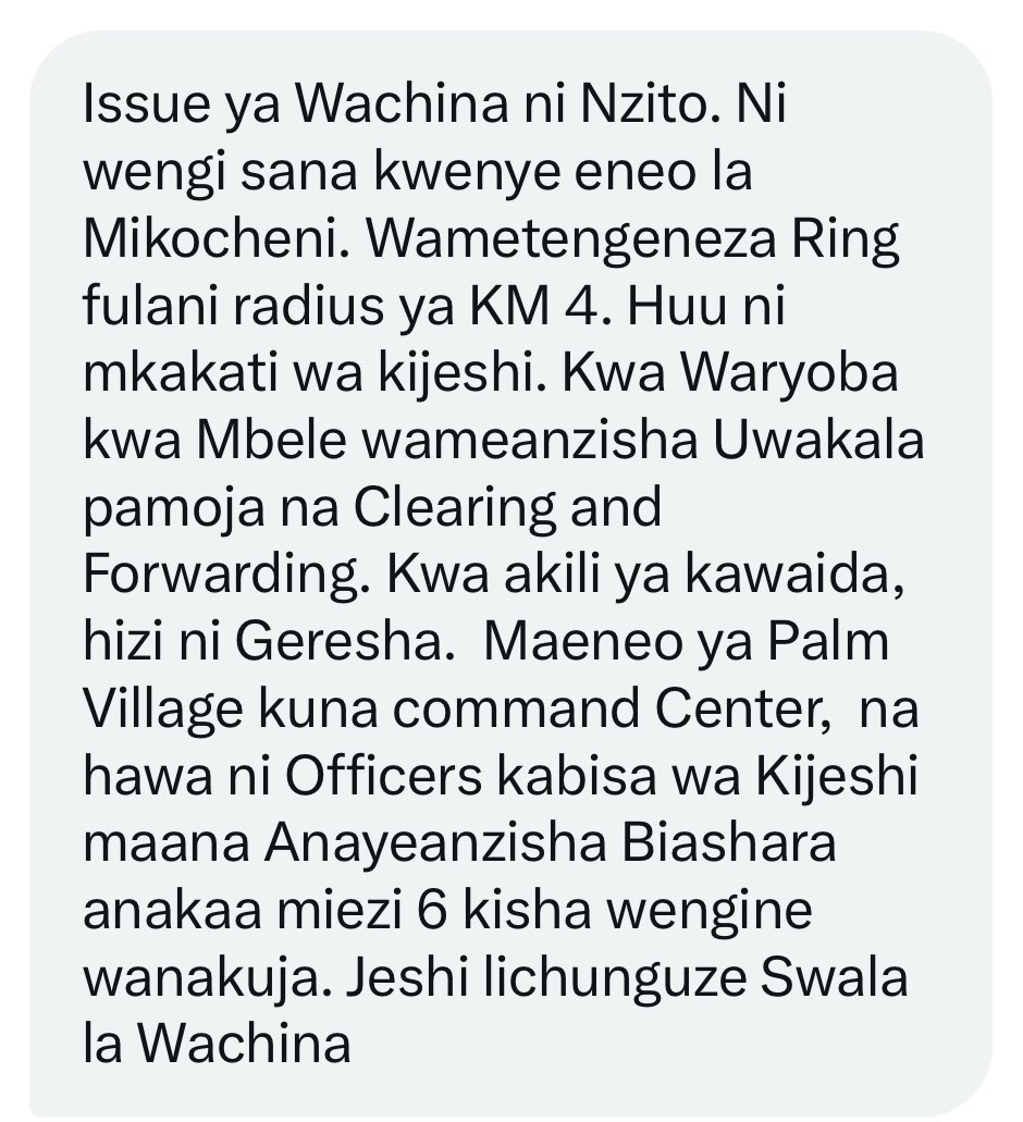 Taarifa tunayoipata ni kuwa maeneo ya kuanzia Shoppers Plaza hadi Mlalakua, Jeshini, sehemu kubwa majengo yamechukuliwa na Wachina. Wanayoyafanya kwenye hayo majengo wanajua wao. Hapa ni mtaa wa Makuyuni/Serengeti, uchafu wa kuogopesha. Uhamiaji, mna wateja wengi sana