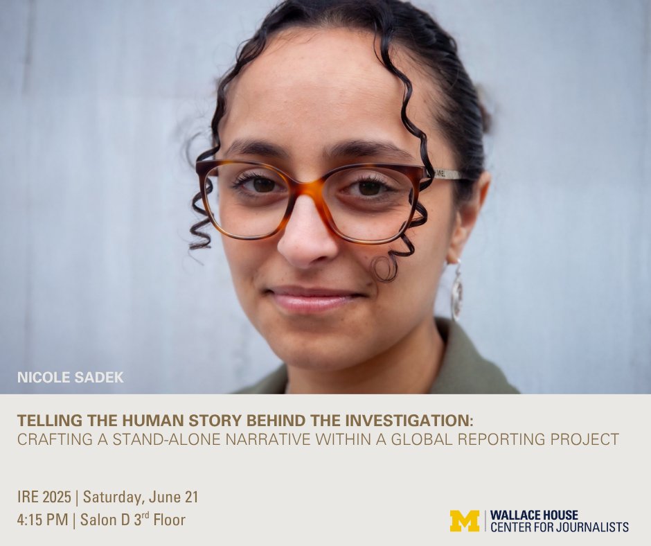 UMWallaceHouse's tweet image. 🌍✍️ How do you tell a human story within a big global investigation? Learn how @NicoleSadek crafted a powerful standalone narrative that deepened the broader themes of @ICIJorg's collaborative investigative series.
#IRE2025
Sat., June 21 | 4:15
🗓 Salon D, 3rd Floor
