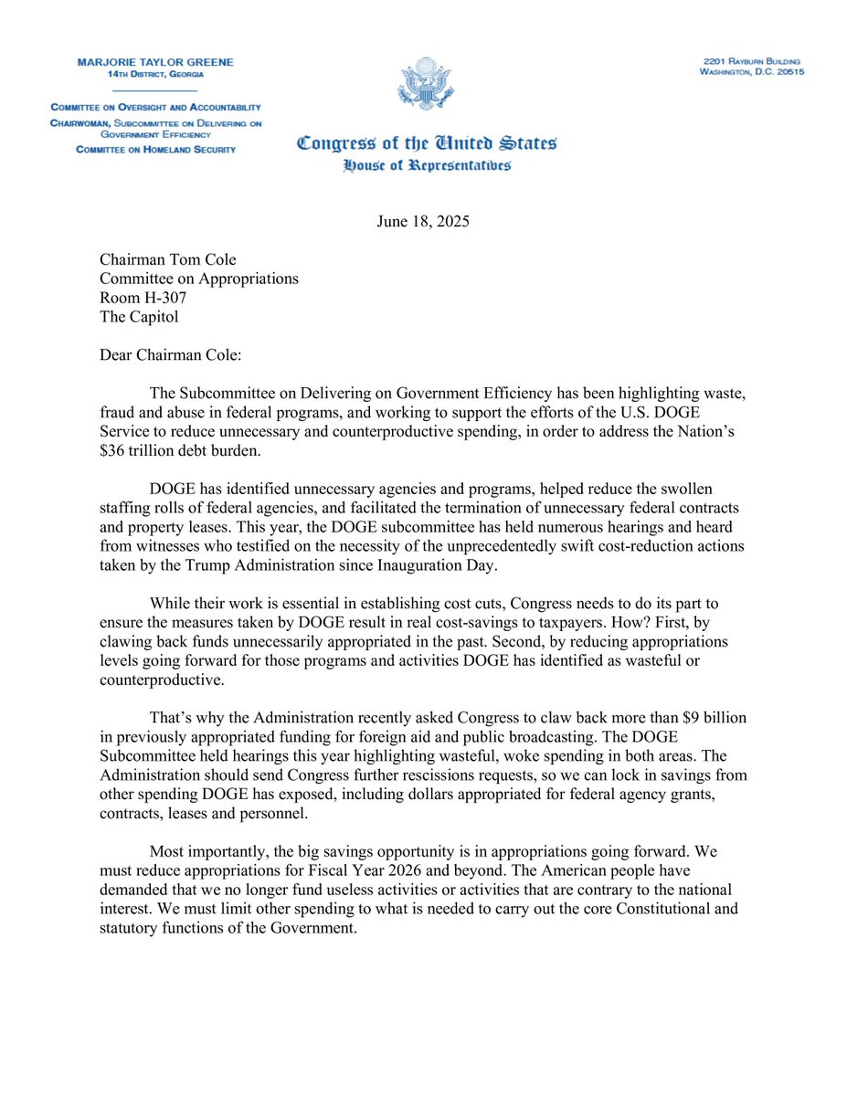 FmrRepMTG's tweet image. President Trump is leading the greatest government efficiency overhaul in history, and it’s working.

The American people didn’t vote to fund abortion overseas, woke NGOs, or government-run media. They voted to end the waste and put America First.

@DOGECommittee has done its…