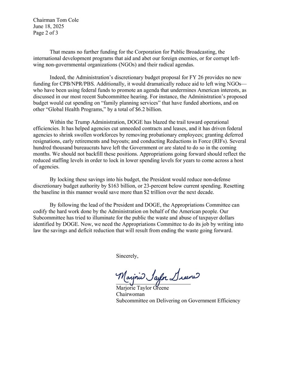 FmrRepMTG's tweet image. President Trump is leading the greatest government efficiency overhaul in history, and it’s working.

The American people didn’t vote to fund abortion overseas, woke NGOs, or government-run media. They voted to end the waste and put America First.

@DOGECommittee has done its…