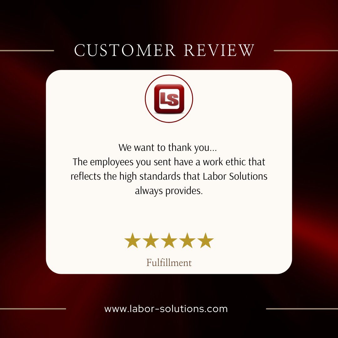 Thrilled to receive such positive feedback! 🌟 
Thank you for trusting us!

Experience the Labor Solutions Difference
labor-solutions.com/services/emplo… 

#LaborSolutions #StaffingIndustry #FindTalent #CustomerTestimonial