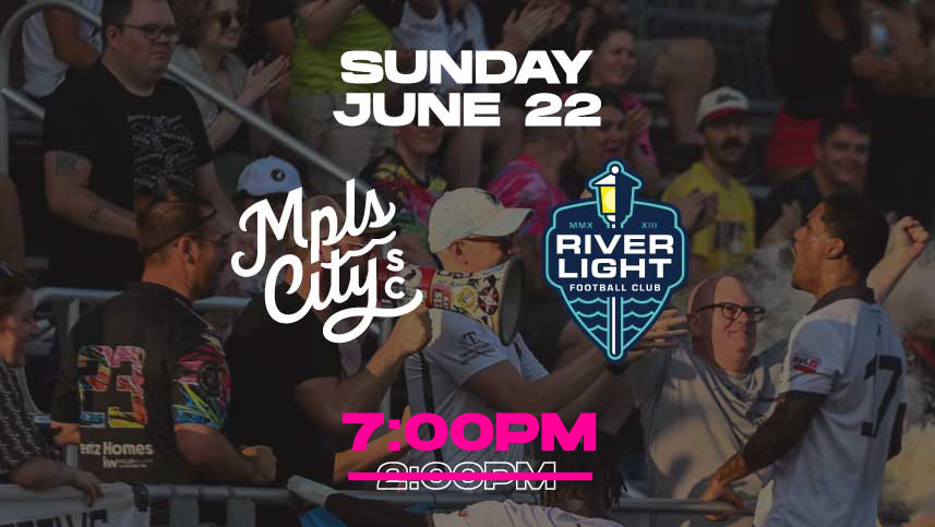 Minneapolis City SC (@mplscitysc) on Twitter photo 🚨 NOTE THE TIME CHANGE
📅 Sunday, June 22
⏰ 7:00pm
🆚 <a href="/riverlightfc/">River Light FC</a>
🏆 <a href="/USLLeagueTwo/">USL League Two</a>
🏟️ Edor Nelson Field
🎟️ tinyurl.com/bdfdtf89 🚨 NOTE THE TIME CHANGE
📅 Sunday, June 22
⏰ 7:00pm
🆚 <a href="/riverlightfc/">River Light FC</a>
🏆 <a href="/USLLeagueTwo/">USL League Two</a>
🏟️ Edor Nelson Field
🎟️ tinyurl.com/bdfdtf89