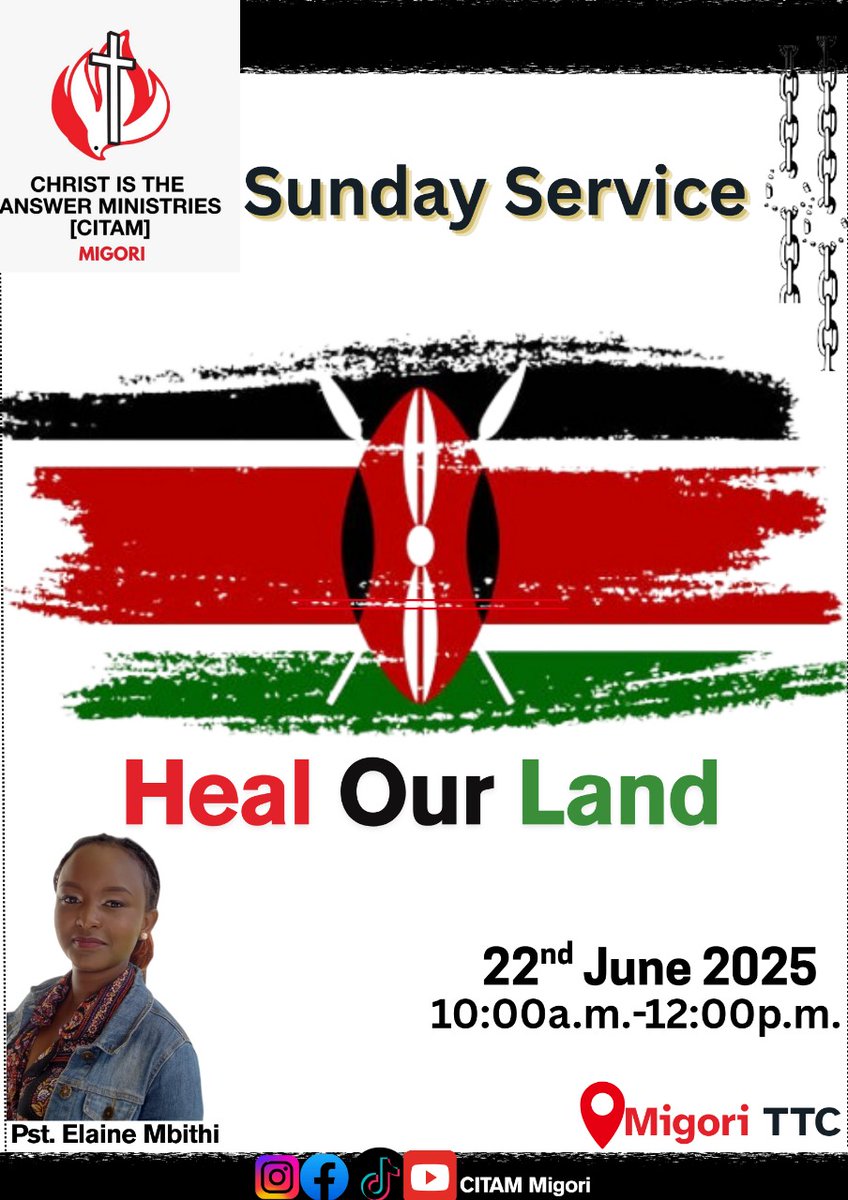 The prayer of the righteous availeth much! Welcome to worship with us this coming Sunday as Pst. Elaine Mbithi shares on how we can stand in the gap on behalf of our nation.
#CITAMMigori
#WhereChristIsThrleAnswer
#InStepWithTheSpirit