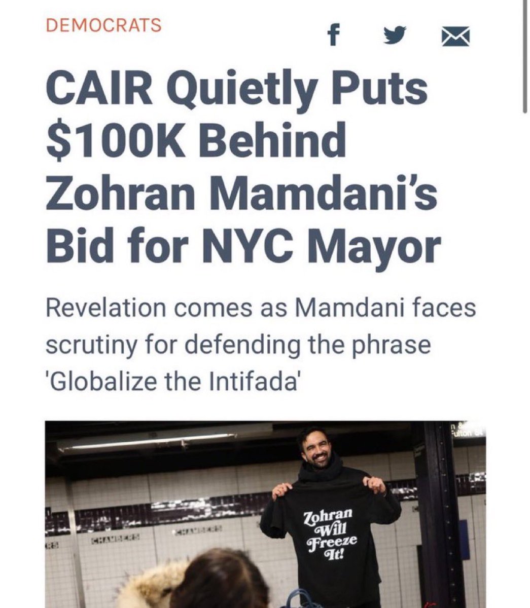 CAIR—the lobbying group financially backed by the Muslim Brotherhood—supports Zohran Mamdani. 

No self-respecting New Yorker should vote for this pro-intifada antisemite for NYC Mayor.