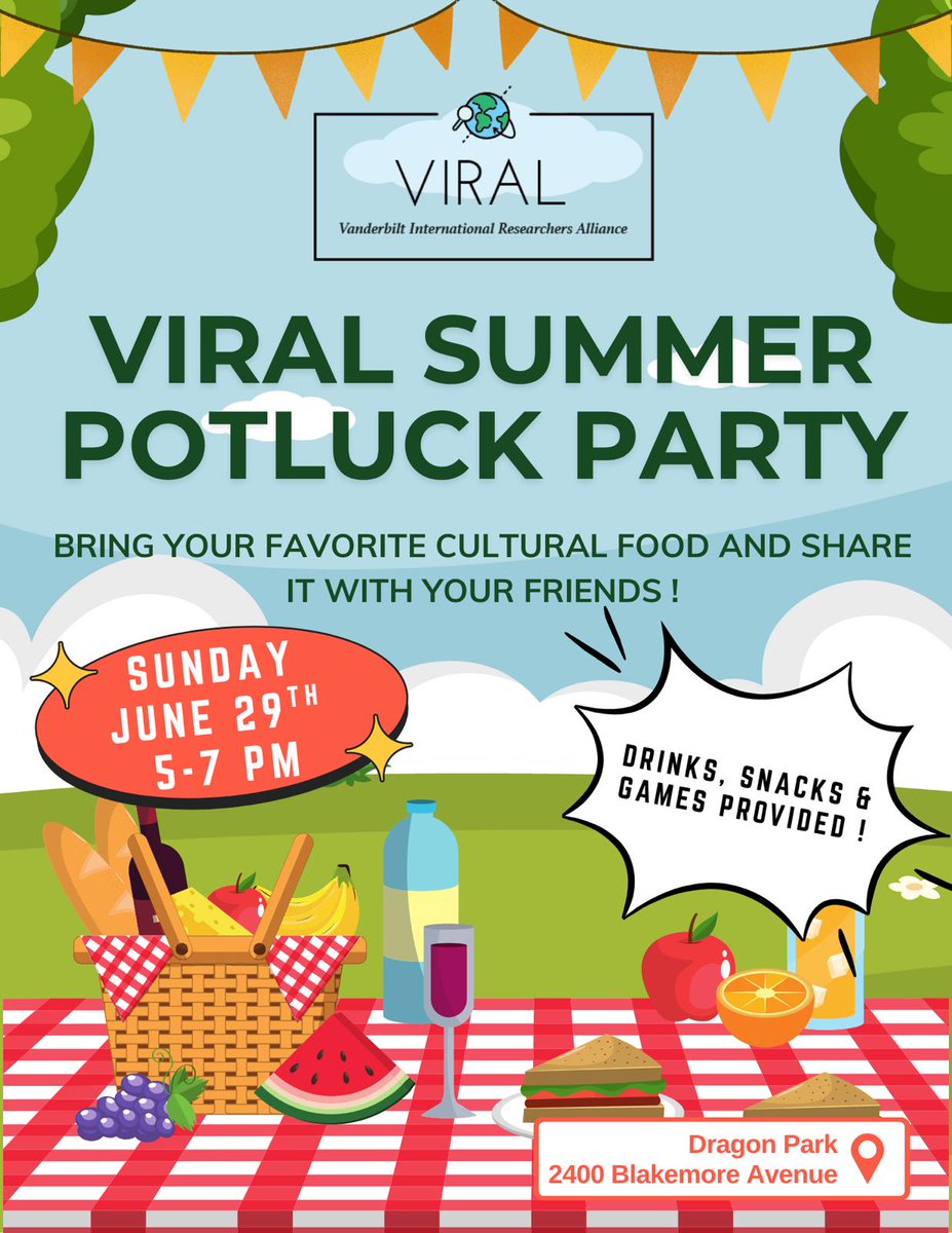 We are having summer potluck this year. Bring your favorite cultural food and share it with everyone. We will have drinks, snacks, and fun games to play.