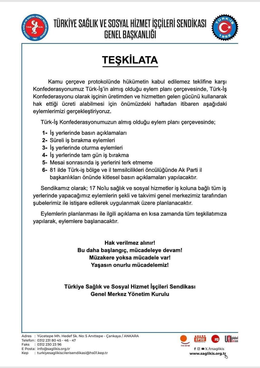 📌 <a href="/turkiskonf/">TÜRK-İŞ</a> <a href="/trsaglikis/">Türkiye Sağlık ve Sosyal Hizmet İşçileri Sendikası</a> 
Kçp ile alakalı eylem planını açıkladı, #Kamuişçileri
<a href="/HakanToy06/">Hakan Toy🇹🇷</a>