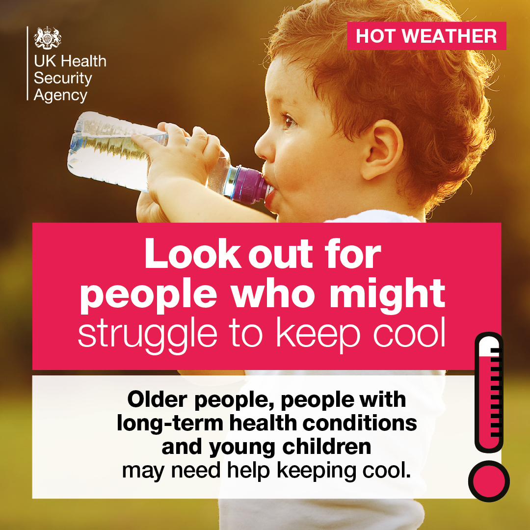 An amber heat health alert is in effect until 9am on Monday 23 June across the East Midlands. Look out for older people, those with long-term health conditions and young children.