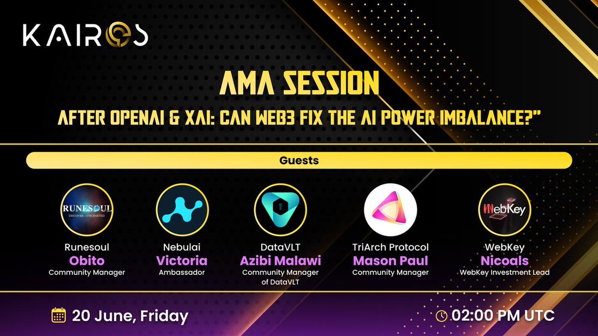 🚨 AMA Incoming! 🚨
As OpenAI and xAI race ahead, the question grows louder —

💪Can Web3 step in to fix the AI power imbalance?
Join us for an unfiltered AMA with some of the boldest minds building at the edge of AI and decentralization. It’s time to explore how intelligence can
