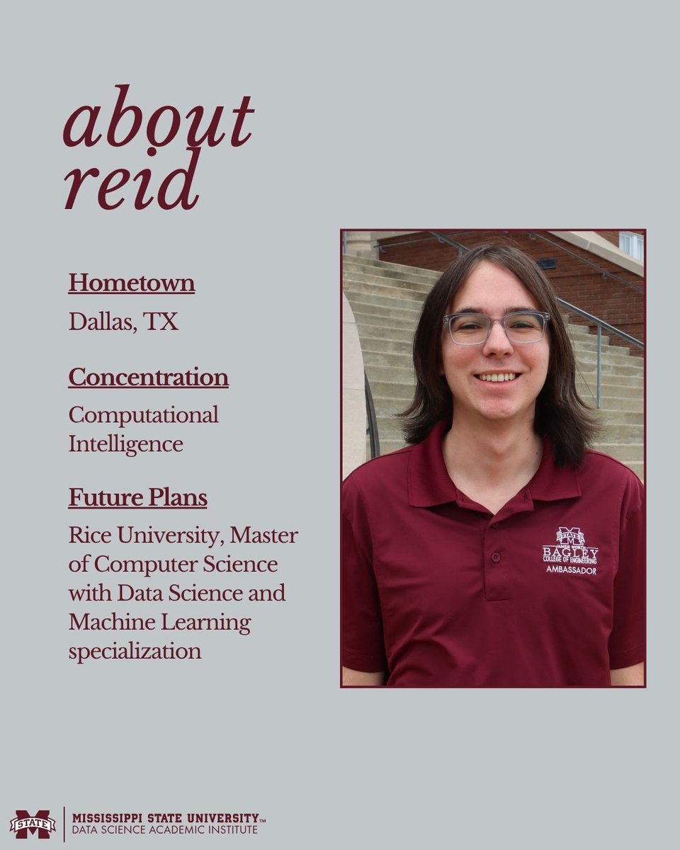 MsStateDataSci's tweet image. Please help us in congratulating another one of our Spring 25 Data Science Graduates, Reid Sewell!