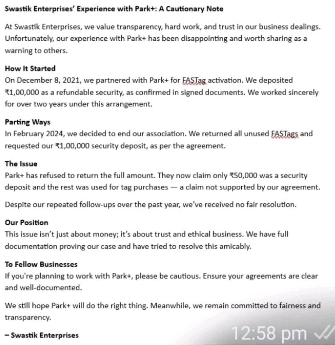 rajsain05285299's tweet photo. @parkplus_io 
Swastik Enterprise disputes with
@parkplus_io @amit_lakhotia #TradingView  #financeminister https://t.co/OkiLtZA3Da