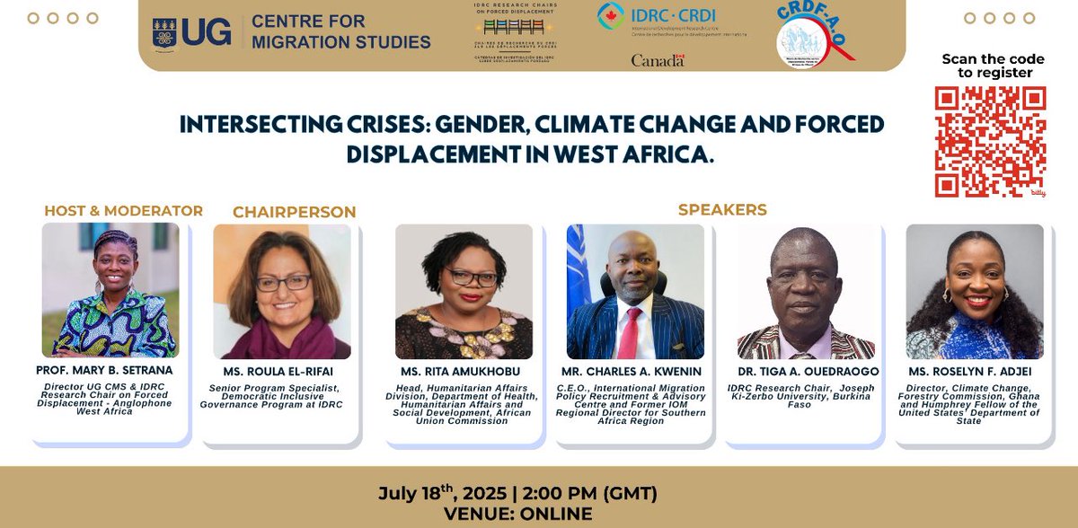 @FDChairsNet (@fdchairsnet) on Twitter photo The <a href="/IDRC_CRDI/">IDRC | CRDI</a> Research Project on Forced Displacement in West Africa is hosting a webinar on the theme: “Intersecting Crises: Gender, Climate Change & Forced Displacement in West Africa.”
Register via: bit.ly/GCFDwestAfrica
#CMS_UG
#ClimateChange
#ForcedDisplacement The <a href="/IDRC_CRDI/">IDRC | CRDI</a> Research Project on Forced Displacement in West Africa is hosting a webinar on the theme: “Intersecting Crises: Gender, Climate Change & Forced Displacement in West Africa.”
Register via: bit.ly/GCFDwestAfrica
#CMS_UG
#ClimateChange
#ForcedDisplacement