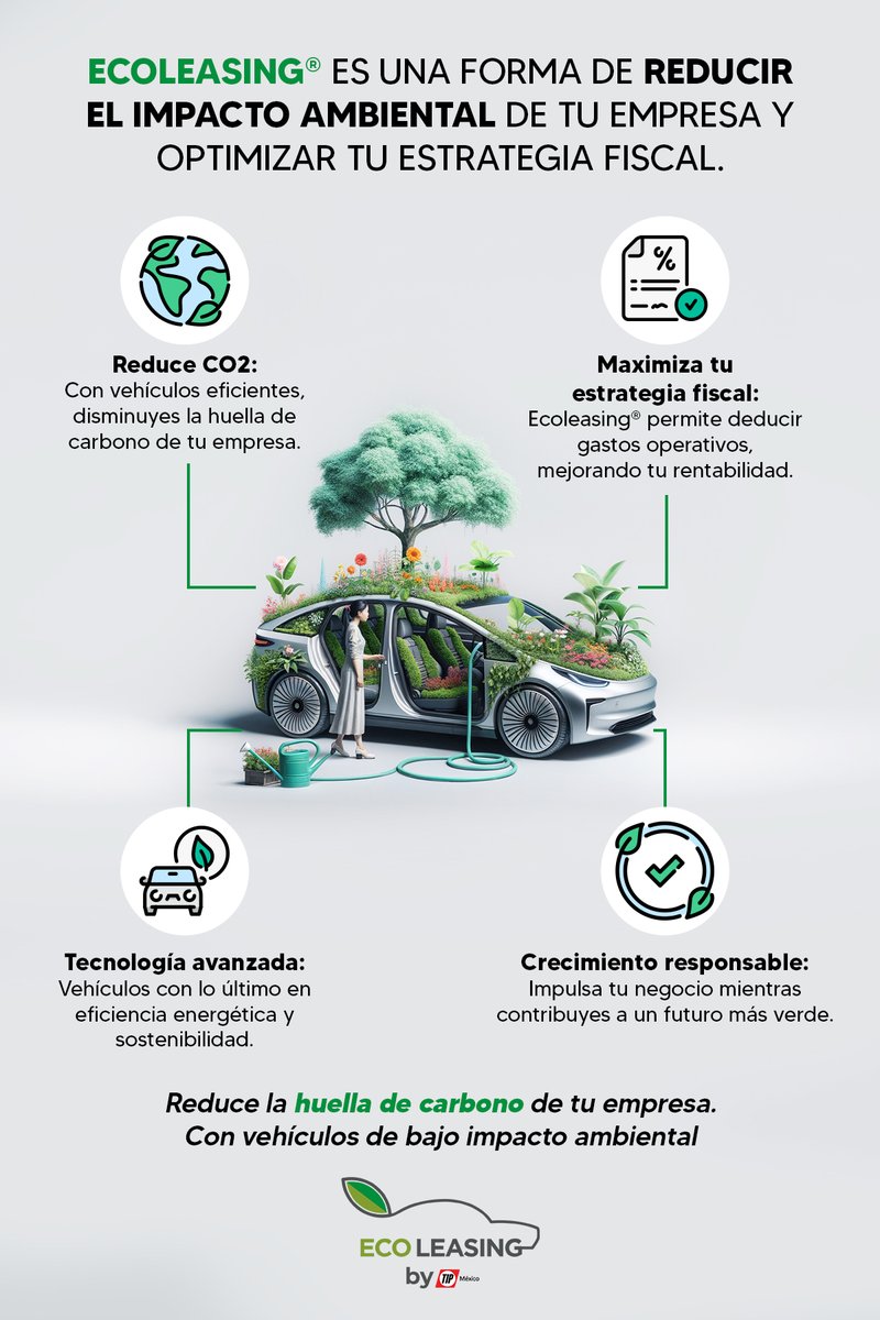 TIPMexico's tweet image. 🌍 Con Ecoleasing®, reduce CO2 y optimiza tu estrategia fiscal de forma sostenible. 💚
#TIPMéxico #TIPLeasing