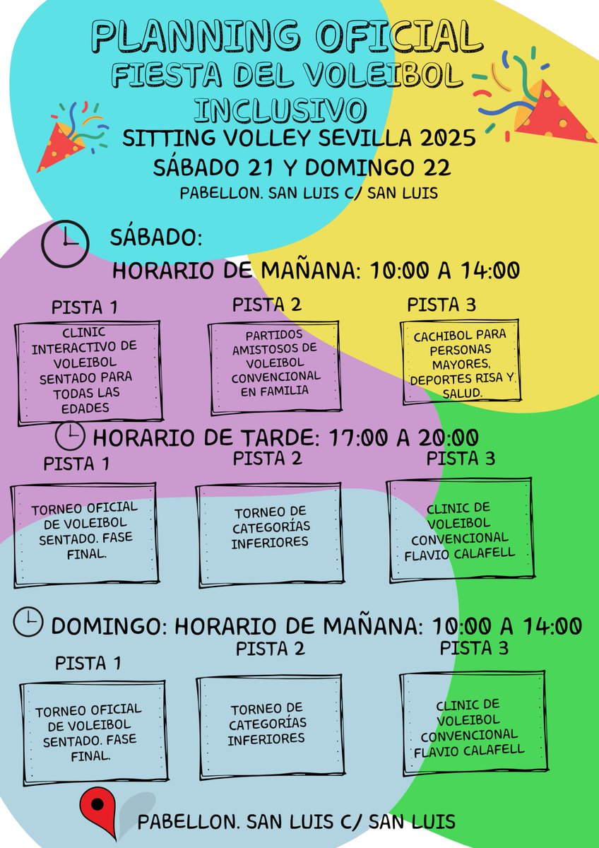 📍Este finde, pásate por el Pabellón de San Luis y disfruta del voleibol y sus adaptaciones.
Clinic con nuestro entrenador internacional Flavio Calafell
El domingo nos visita el mejor jugador de la historia del voleibol español <a href="/RafaPascual_1/">Rafa Pascual</a> 
#sentadosjugamostodos #volleymycrush