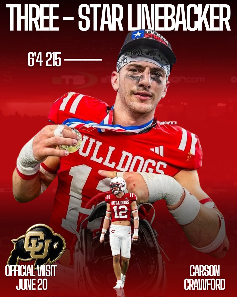 2026 3⭐️LB Carson Crawford is scheduled to visit Colorado this weekend #skobuffs 

"I love all the Colorado coaches, from Coach Hart to Corey and Box."👀

Carson is currently committed to Texas State