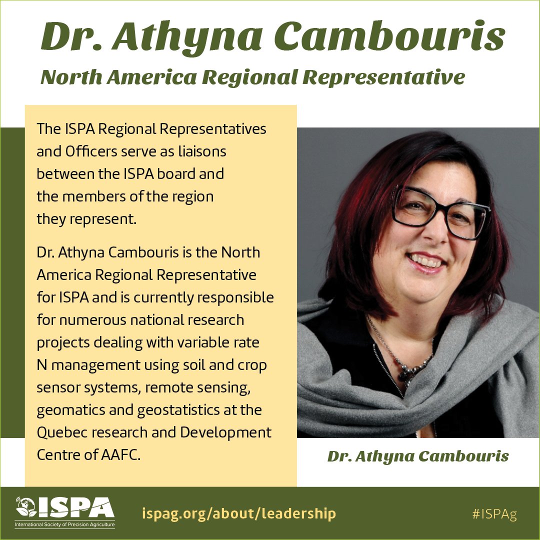 IntSoPA's tweet image. The ISPA Regional Representatives and Officers serve as liaisons between the ISPA board and the members of the region they represent.
Dr. Athyna Cambouris is the North America Regional Representative for ISPA.
Learn more, at: ispag.org/about/leadersh…
#ISPAg