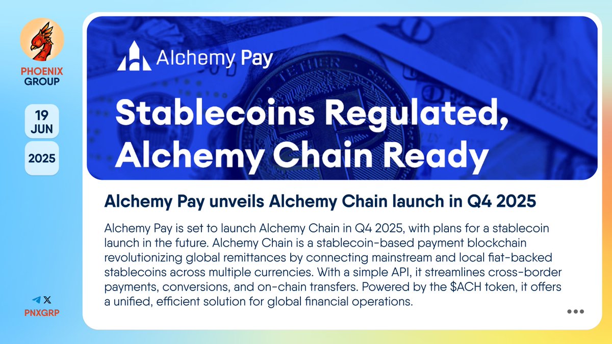🚀 @AlchemyPay unveils Alchemy Chain launch in Q4 2025 #AlchemyPay is set  to launch #AlchemyChain in Q4 2025, with plans for a stablecoin launch in  the future. Alchemy Chain is a stablecoin-based