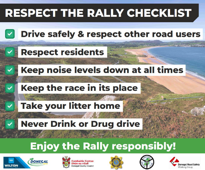 🏁 Heading to the rally? Enjoy the action safely 🏁

⏱️Leave plenty of time for journeys
👀 Watch only from safe areas
🚦Stick to the speed limit
🛑Never drink, take drugs or use A phone while driving

✅ Make the right choices, protect yourself and others

#Donegal #YourCouncil