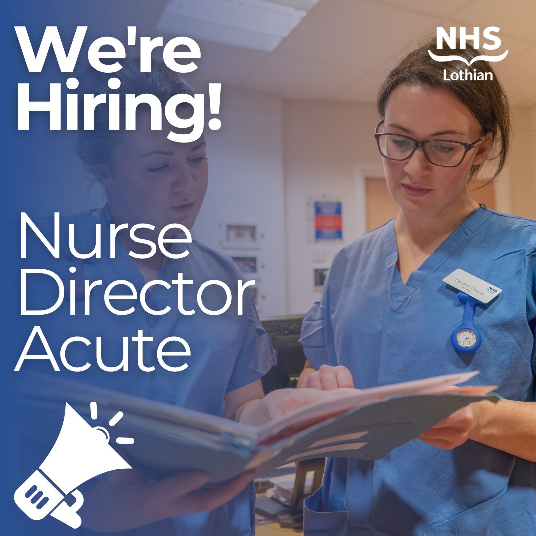 📢We are recruiting for a new Nurse Director Acute. This is an exciting opportunity for a highly motivated, innovative and enthusiastic individual to take on a high-impact role at the heart of acute care in NHS Lothian.

🔗For more information go to: apply.jobs.scot.nhs.uk/Job/JobDetail?…