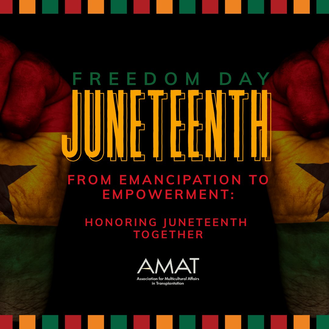 VCU Health Hume-Lee Transplant Center (@vcutransplant) on Twitter photo Today, we recognize #Juneteenth, honoring the day in 1865 when freedom finally reached the last enslaved African Americans in Galveston, Texas. This day is both a celebration of resilience and a call to action to renew our shared commitment to a more inclusive future. #AMAT 💙💚 Today, we recognize #Juneteenth, honoring the day in 1865 when freedom finally reached the last enslaved African Americans in Galveston, Texas. This day is both a celebration of resilience and a call to action to renew our shared commitment to a more inclusive future. #AMAT 💙💚