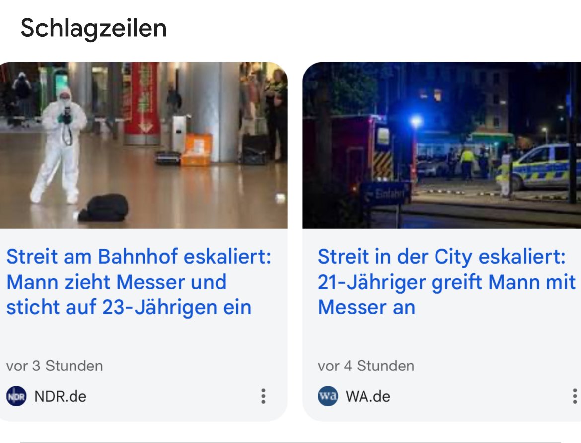 Noch mal zur Erinnerung: 

Nur weil die Nachrichten von Messerangriffen aus dem Mainstream in die Lokalnachrichten verschwunden sind, gab es allein in diesem Monat über 200 Messerdelikte, also 10 Messerangriffe pro Tag!