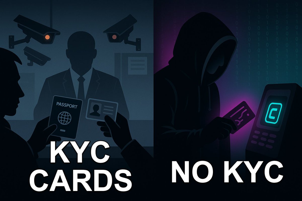 Top 10 No KYC crypto cards...

No passport. No selfies. No BS.

Just anonymous spending power — backed by crypto.

Most people have no clue these cards exist.🧵👇