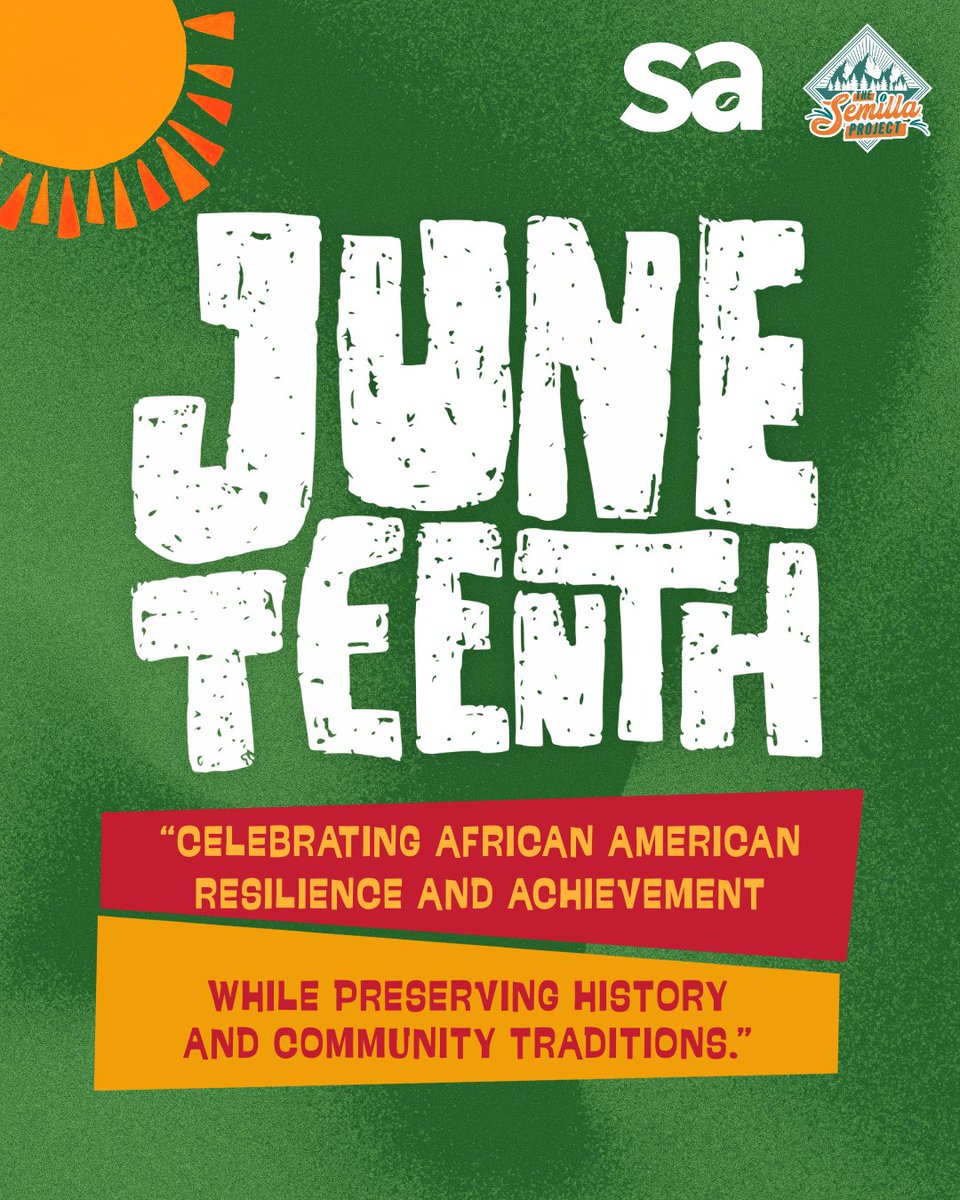 semillaaction's tweet photo. Today on #Juneteenth, we honor the fight for Black freedom, past, present, and future.
Semilla Action &amp; The Semilla Project stand united in the movement for justice, equity, and liberation.
Freedom isn’t history, it’s a daily act of resistance.

#JusticeForAll #LiberationIsNow https://t.co/frU6VGnZMG