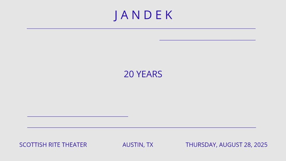 JANDEK Austin Concert tickets go on sale tomorrow, Friday, June 20th, at 10:00 a.m. (CST)
On the Corwood website Events page. corwoodindustries.com/events
