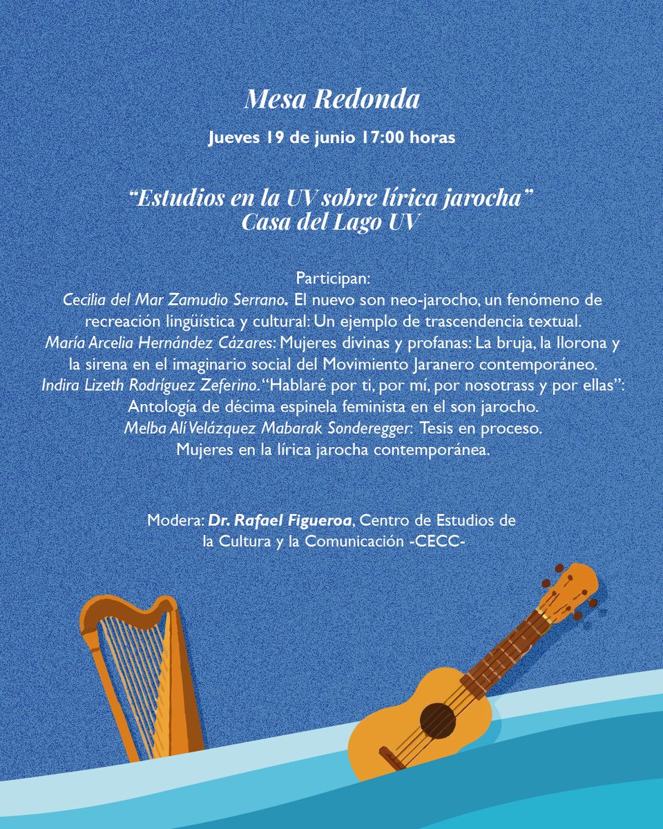 #CasaDelLagoUV 🏡
La 3.ª Edición de Poesía en Casa  invita a todos los amantes del son jarocho y de la poesía, a toda la comunidad. En esta Edición no se pueden perder la mesa redonda “Estudios en la UV sobre lírica jarocha”