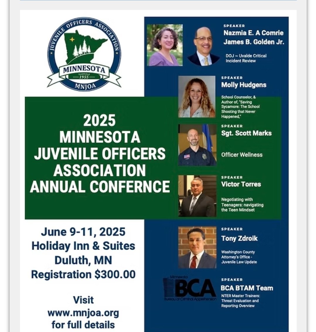 HudgensMolly's tweet photo. We were honored to share our @CMOH_Society @CitizenHonors @burgessdave @TheFirstMedals @SafeSchoolsOrg #savingsycamore story @ the 2025 Minnesota Juvenile Officer Asso.'s conf. w/ those who protect MN's students. #gobesomekidshero #Psalm91 #mohstrong #safeandsoundschools https://t.co/B1ykxtiu88