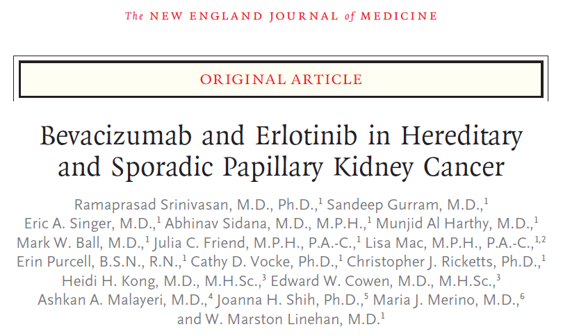 SandeepGurramMD's tweet image. Excited to share our work performed at @theNCI addressing needs of rare hereditary kidney cancer through bench to bedside work
Bevacizumab + erlotinib for #HLRCC assoc RCC
📍Response rate 72%
📍mPFS 21.1 mo
Thanks to the patients who supported the study!
nejm.org/doi/full/10.10…
