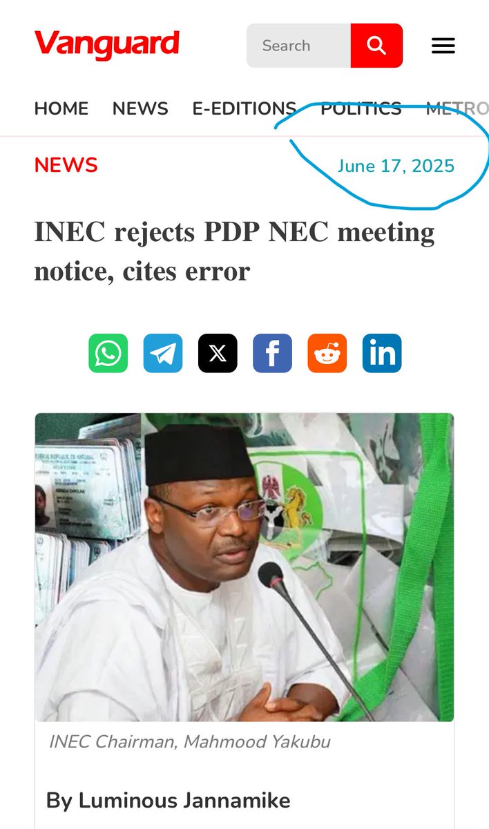 The Town Crier (@iamthetowncrier) on Twitter photo Exposed!
PDP 100th NEC Meeting: <a href="/inecnigeria/">INEC Nigeria</a>, A Supposed Impartial Umpire Caught in Hatchet Job, Leaks <a href="/OfficialPDPNig/">Official PDP Nigeria</a> Letter to Media Before Delivery-
…Letter Leaked to Media on June 17, 2025, and Delivered to Party on June 19, 2025.
Abuja, Nigeria
By Martin Oremosele Exposed!
PDP 100th NEC Meeting: <a href="/inecnigeria/">INEC Nigeria</a>, A Supposed Impartial Umpire Caught in Hatchet Job, Leaks <a href="/OfficialPDPNig/">Official PDP Nigeria</a> Letter to Media Before Delivery-
…Letter Leaked to Media on June 17, 2025, and Delivered to Party on June 19, 2025.
Abuja, Nigeria
By Martin Oremosele