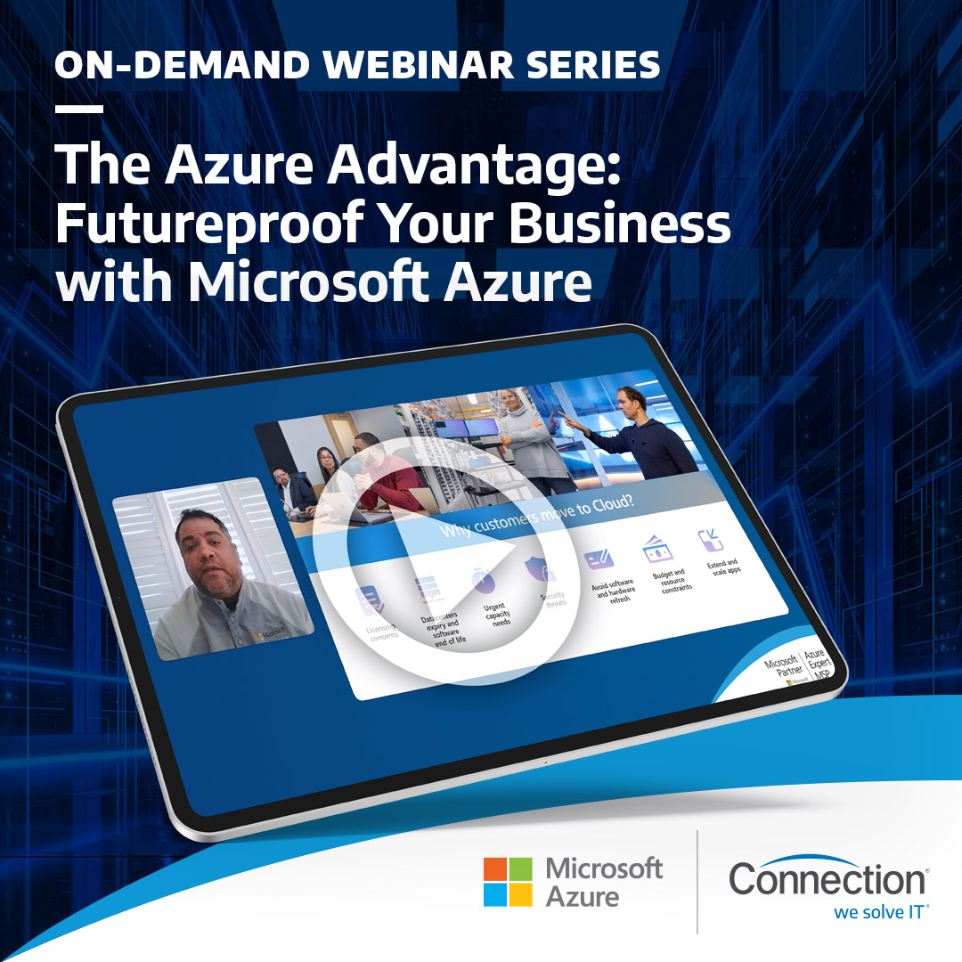 Check out our exclusive on-demand webinar series designed to simplify your journey to the cloud. 

Our speakers from Connection and Microsoft dive into details on data security best practices, strategies for migration and optimization, and much more. 👉 bit.ly/45iwGgE