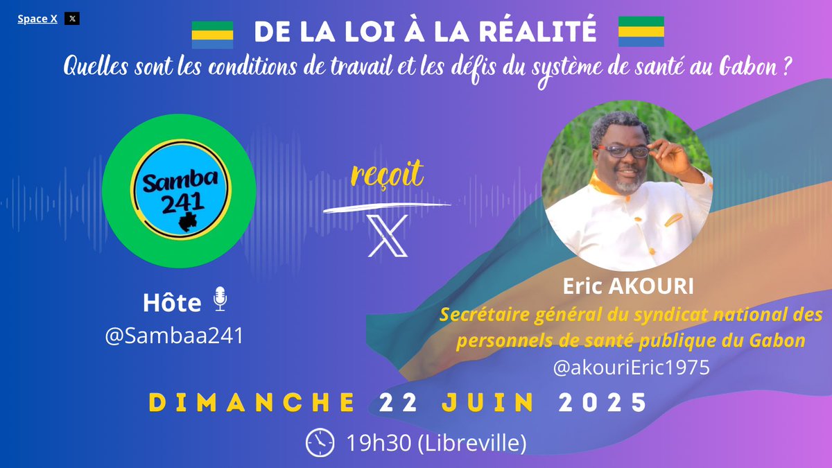 🩺🇬🇦Et si on écoutait le personnel de santé? 

De la loi à la réalité: quelles sont les conditions de travail et les défis du système de santé? Avec le secrétaire général du syndicat national des personnels de santé publique du Gabon.

🎙️ Rendez-vous dimanche à 19h30  #SantéGabon