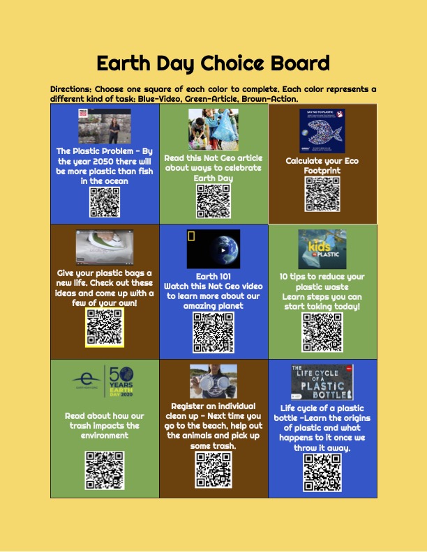 Module D - Earth Day Choice Board #MCtechsavvy <a href="/MrsJessicaRyan/">Dr. Jessica Ryan, Ed.D.</a>