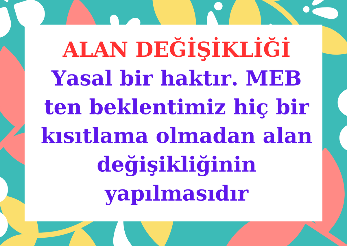 Vefa (@egitimcvefa) on Twitter photo Alan Değişikliğinin Yapılmasını ve Kontenjan Verilmesini Talep Ediyoruz.
<a href="/Yusuf__Tekin/">Yusuf Tekin</a> <a href="/_aliyalcin_/">Ali YALÇIN</a> <a href="/talatyavuz29/">Talat YAVUZ</a> <a href="/ACAR16RAMAZAN/">Ramazan Acar</a> <a href="/CBegitimogretim/">TCCB EĞİTİM VE ÖĞRETİM POLİTİKALARI KURULU</a> <a href="/mebpgm/">Personel Genel Müdürlüğü</a> <a href="/tcmeb/">Millî Eğitim Bakanlığı</a> <a href="/TalipGeylan06/">Talip Geylan</a> <a href="/RamazanCakirci/">Ramazan Çakırcı</a> <a href="/mesutoner45/">Mesut ÖNER</a> <a href="/turanakpinar/">Turan AKPINAR</a> <a href="/cftcblnt/">Bülent ÇİFTCİ</a> <a href="/alideniz02/">Ali DENİZ</a> <a href="/oguzozat/">Oğuz ÖZAT</a> #TemmuzdaAlanDeğişikliği Alan Değişikliğinin Yapılmasını ve Kontenjan Verilmesini Talep Ediyoruz.
<a href="/Yusuf__Tekin/">Yusuf Tekin</a> <a href="/_aliyalcin_/">Ali YALÇIN</a> <a href="/talatyavuz29/">Talat YAVUZ</a> <a href="/ACAR16RAMAZAN/">Ramazan Acar</a> <a href="/CBegitimogretim/">TCCB EĞİTİM VE ÖĞRETİM POLİTİKALARI KURULU</a> <a href="/mebpgm/">Personel Genel Müdürlüğü</a> <a href="/tcmeb/">Millî Eğitim Bakanlığı</a> <a href="/TalipGeylan06/">Talip Geylan</a> <a href="/RamazanCakirci/">Ramazan Çakırcı</a> <a href="/mesutoner45/">Mesut ÖNER</a> <a href="/turanakpinar/">Turan AKPINAR</a> <a href="/cftcblnt/">Bülent ÇİFTCİ</a> <a href="/alideniz02/">Ali DENİZ</a> <a href="/oguzozat/">Oğuz ÖZAT</a> #TemmuzdaAlanDeğişikliği