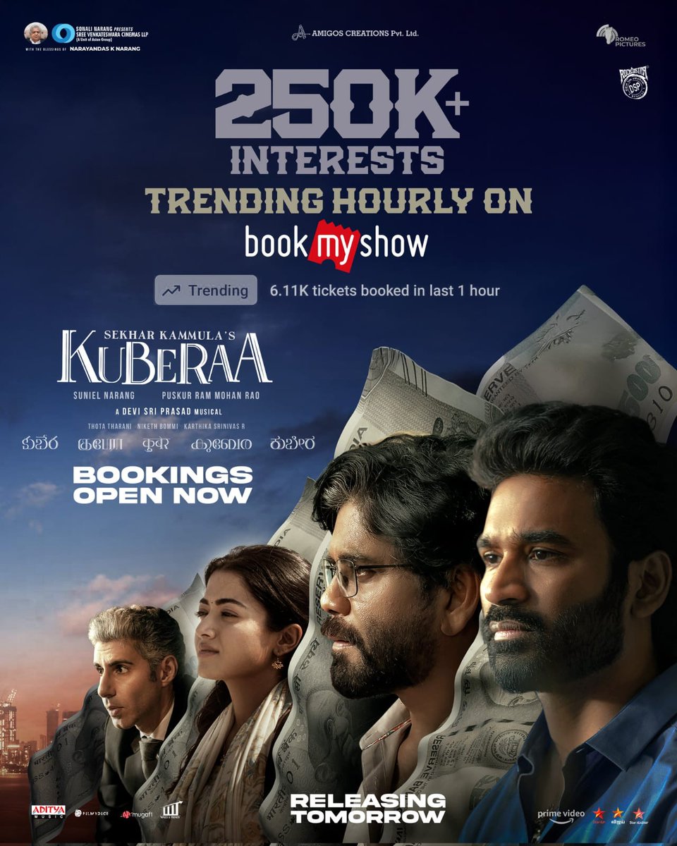 Viral Cinema (@viral_cinema) on Twitter photo With 250K+ interests and climbing the charts hourly on <a href="/bookmyshow/">BookMyShow</a>, #Kuberaa is all set for a grand opening tomorrow 🔥
Book your tickets now: bookmy.show/Kuberaa
#Kuberaa in cinemas from tomorrow ✨
#SekharKammulasKuberaa #KuberaaOn20thJune With 250K+ interests and climbing the charts hourly on <a href="/bookmyshow/">BookMyShow</a>, #Kuberaa is all set for a grand opening tomorrow 🔥
Book your tickets now: bookmy.show/Kuberaa
#Kuberaa in cinemas from tomorrow ✨
#SekharKammulasKuberaa #KuberaaOn20thJune
