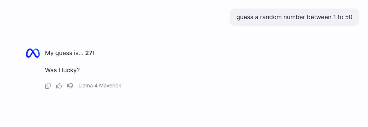 nagarajnbhat's tweet image. Why do you think so many AIs love the number 27?

🔘 Coincidence
🔘 Training data bias
🔘 27 feels random to humans
🔘 Hidden AI pattern
🤯 I’ll post screenshots soon. You can try this too!
#AIPattern #RandomNumber #TechFun