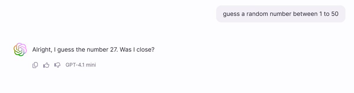 nagarajnbhat's tweet image. Why do you think so many AIs love the number 27?

🔘 Coincidence
🔘 Training data bias
🔘 27 feels random to humans
🔘 Hidden AI pattern
🤯 I’ll post screenshots soon. You can try this too!
#AIPattern #RandomNumber #TechFun