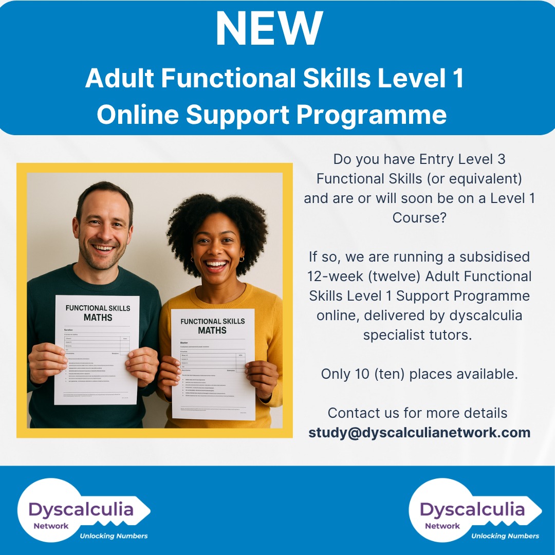 DyscalculiaNet1's tweet image. EXCITING NEW COURSE FOR ADULTS!
By popular demand, we have created a subsidised trial Functional Skills Level 1 Online support programme delivered by specialist Dyscalculia tutors!
Drop us a comment for more information 😀
#Dyscalculia #functionalskills #mathsdifficulties