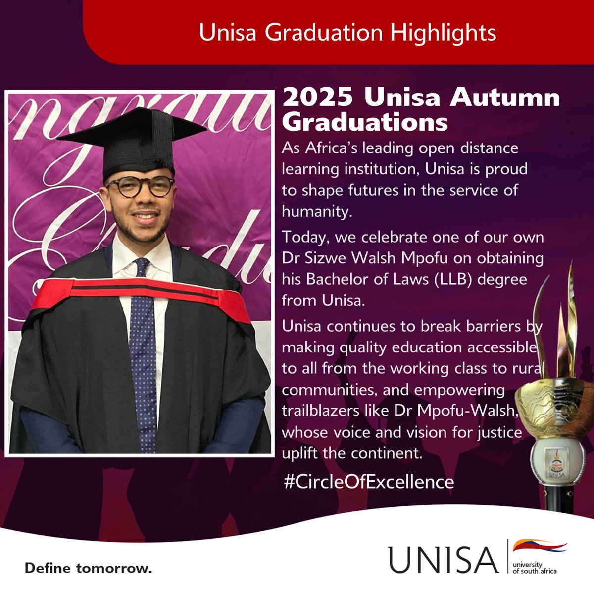 Unisa (@unisa) on Twitter photo #2025UnisaGrads | As Africa’s leading open distance learning institution, Unisa is proud to shape futures in the service of humanity. 🌍📚
Today, we celebrate one of our own, Dr <a href="/SizweMpofuWalsh/">Sizwe Mpofu-Walsh</a>, on obtaining his Bachelor of Laws (LLB) degree from Unisa.
Unisa continues to #2025UnisaGrads | As Africa’s leading open distance learning institution, Unisa is proud to shape futures in the service of humanity. 🌍📚
Today, we celebrate one of our own, Dr <a href="/SizweMpofuWalsh/">Sizwe Mpofu-Walsh</a>, on obtaining his Bachelor of Laws (LLB) degree from Unisa.
Unisa continues to