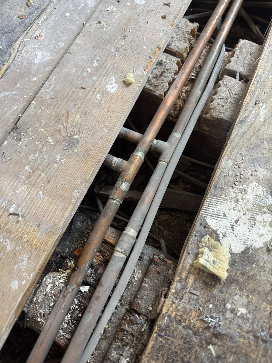 Discovered a leak in the house. The pipework is absolutely diabolical. 

Who runs pipes (and cables) sandwiched between the joists and floorboards?