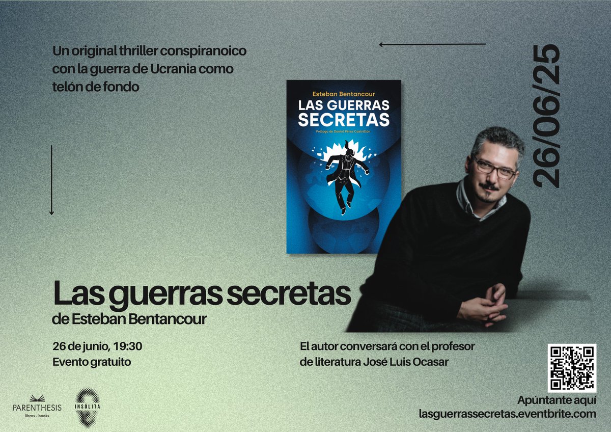 EsteBentancour's tweet image. Si el próximo jueves, 26 de junio, estás por Madrid y te apetece, que sepas que a las 19:30h voy a estar presentando, junto a José Luis Ocasar, «Las guerras secretas» en la librería Parent(h)esis.
Esta es la web para apuntarte de forma gratuita.
lasguerrassecretas.eventbrite.com
