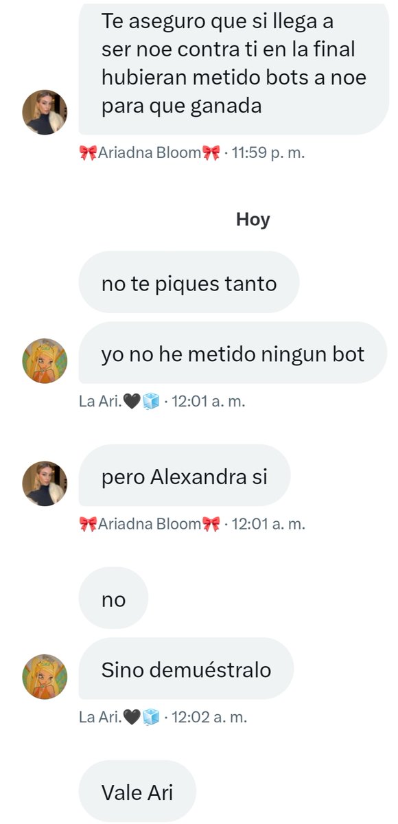 Ariadna (<a href="/AriadnaBloom/">🎀Ariadna Bloom🎀</a>) acusa a una persona externa al concurso de haber realizado irregularidades en la votación inicial. #NavegandoFinal