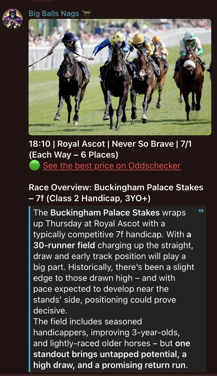 BigBallsNags's tweet image. NEVER SO BRAVE, WHAT A RUN !!!! 🦍✅🔥
🏆🏆🏆🏆🏆🏆🏆🏆🏆🏆🏆🏆

Another great day for Bigballs  ! 🥇

Full Write up below &amp;amp; a massive reason of why you should be in my free Group for full in depth analysis on every single race ! 👊🏻 ( LINK ON MY PROFILE )