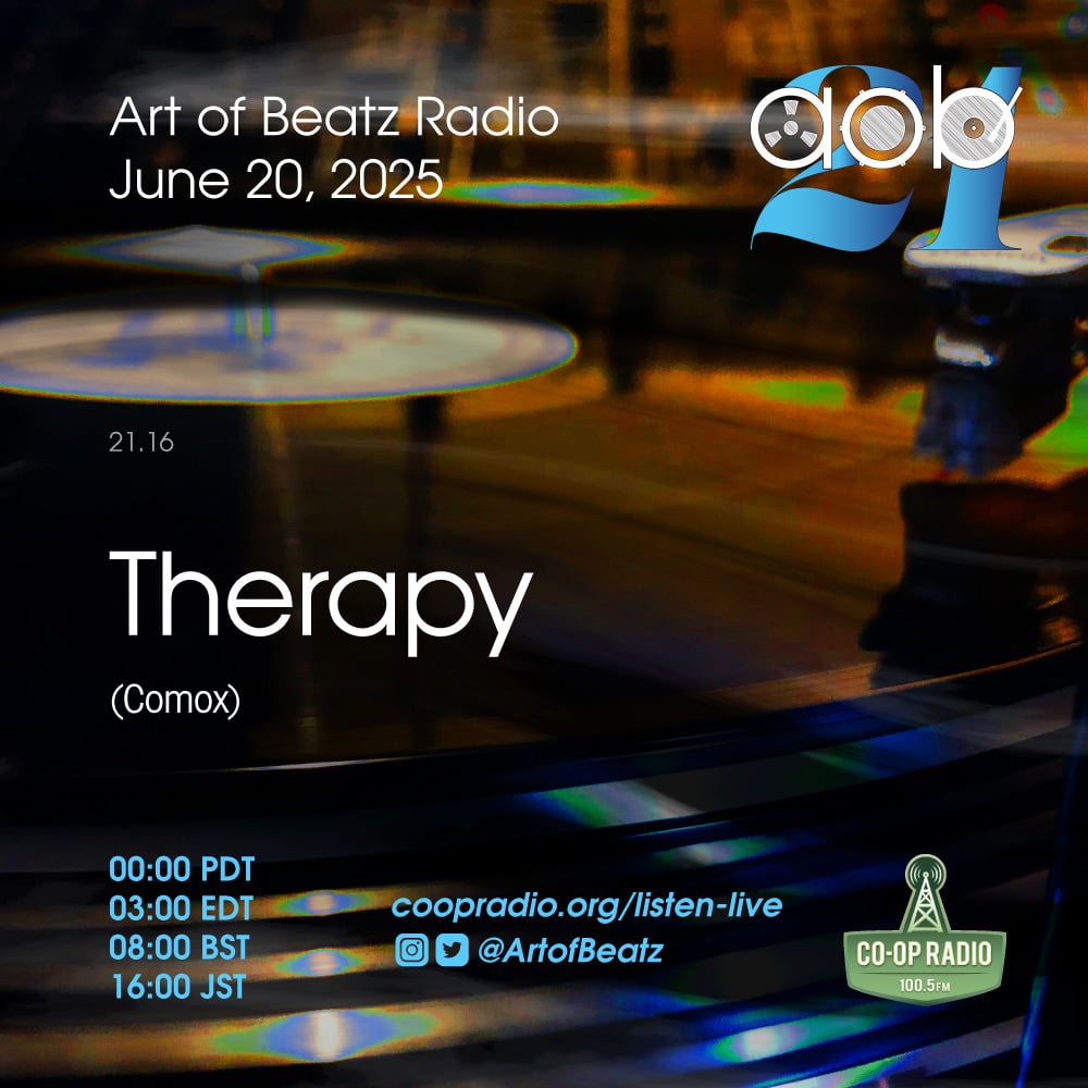 Art Of Beatz Radio (@artofbeatz) on Twitter photo Tonight, we go north for some Therapy. @kumatkg will play some new drum and bass and <a href="/Audioscapist/">EastVan Geriatric DJ</a> 
will keep it chill. Midnight PST, 8 am GMT. 100.5 fm in Vancouver and streaming live at CoopRadio.org. Tonight, we go north for some Therapy. @kumatkg will play some new drum and bass and <a href="/Audioscapist/">EastVan Geriatric DJ</a> 
will keep it chill. Midnight PST, 8 am GMT. 100.5 fm in Vancouver and streaming live at CoopRadio.org.