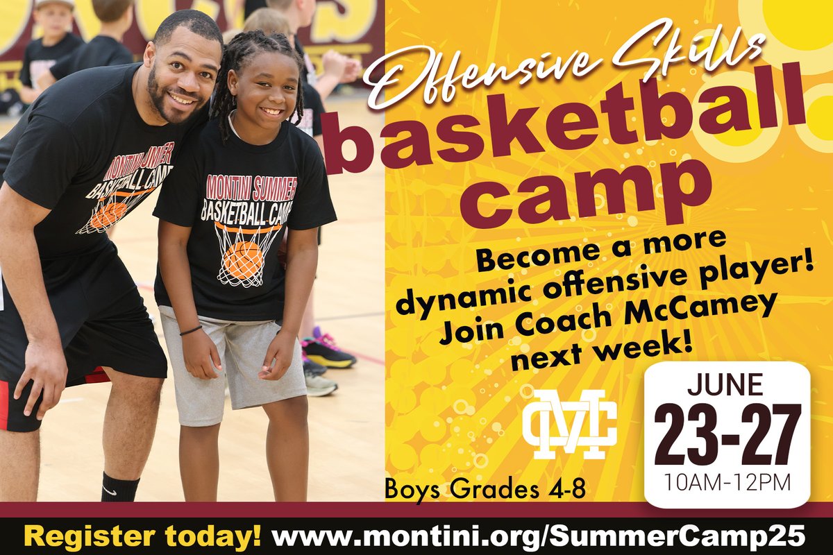 Summer Camp Season at Montini is the BEST!  Join us next week at our Offensive Skills Basketball Camp! Registration still open: montini.org/summercamp25