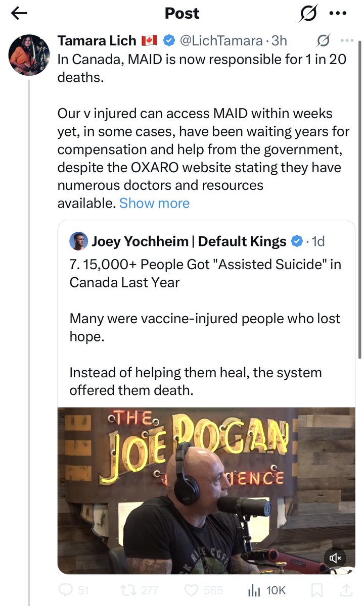 #Cndpoli #Canpoli

Absolutely dangerous lies by a cowardly seditionist organizer.

FACTS: 

1. The median age for MAID is 78.
2. 60% are over 75
3. Terminal Cancer (not covid vaccines) reflect 64% of all MAID cases

Tamara Lich is NOT a hero; she’s a predator and a grifter.